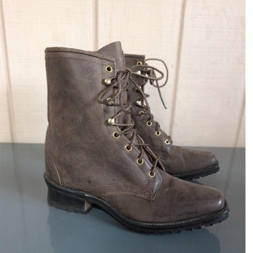 Code West Vintage Brown Leather Lace Up Combat Boots Victorian Cottage Witchy